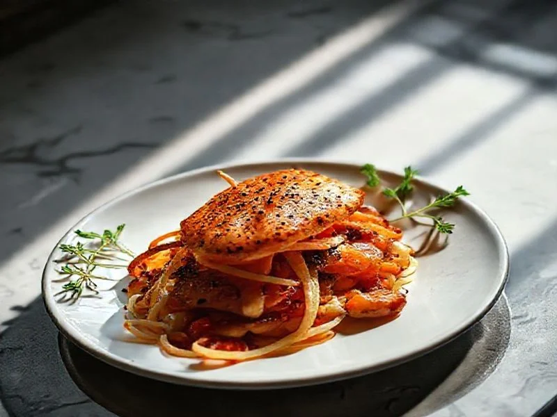Aged hand-drawn kitchen schematic with modern digital grid overlays and an heirloom chef's knife.