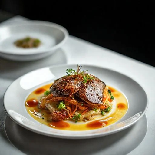 Vintage sepia-toned image of classic beef bourguignon in a cast-iron pot.